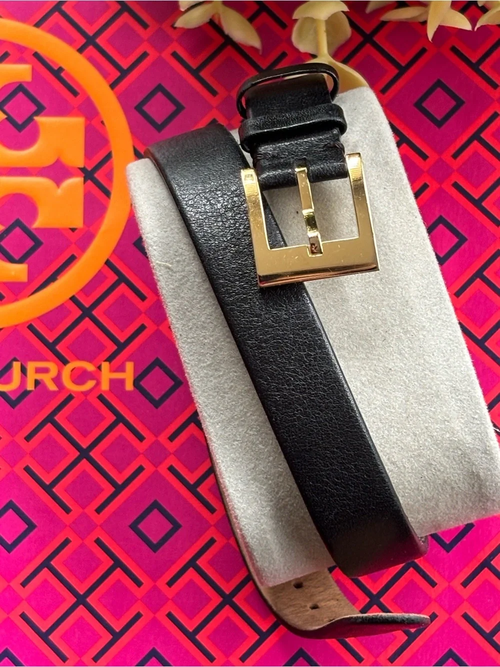 Tory Burch Black and Gold Double-Wrap Leather Watch